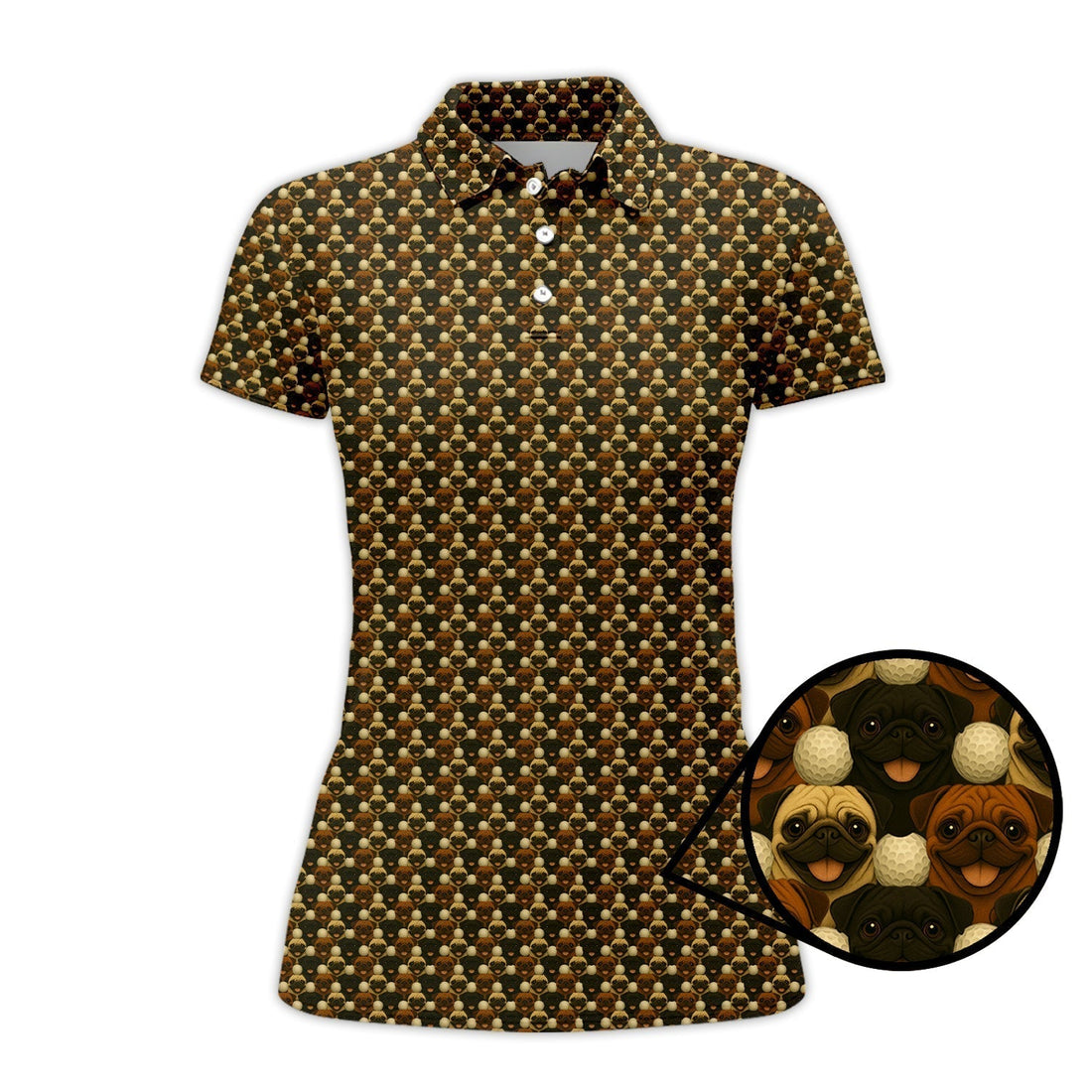 Pug Golf Polos For Golfers, Pug Golf Pattern Shirt, Funny Dog Golf Shirt For Men