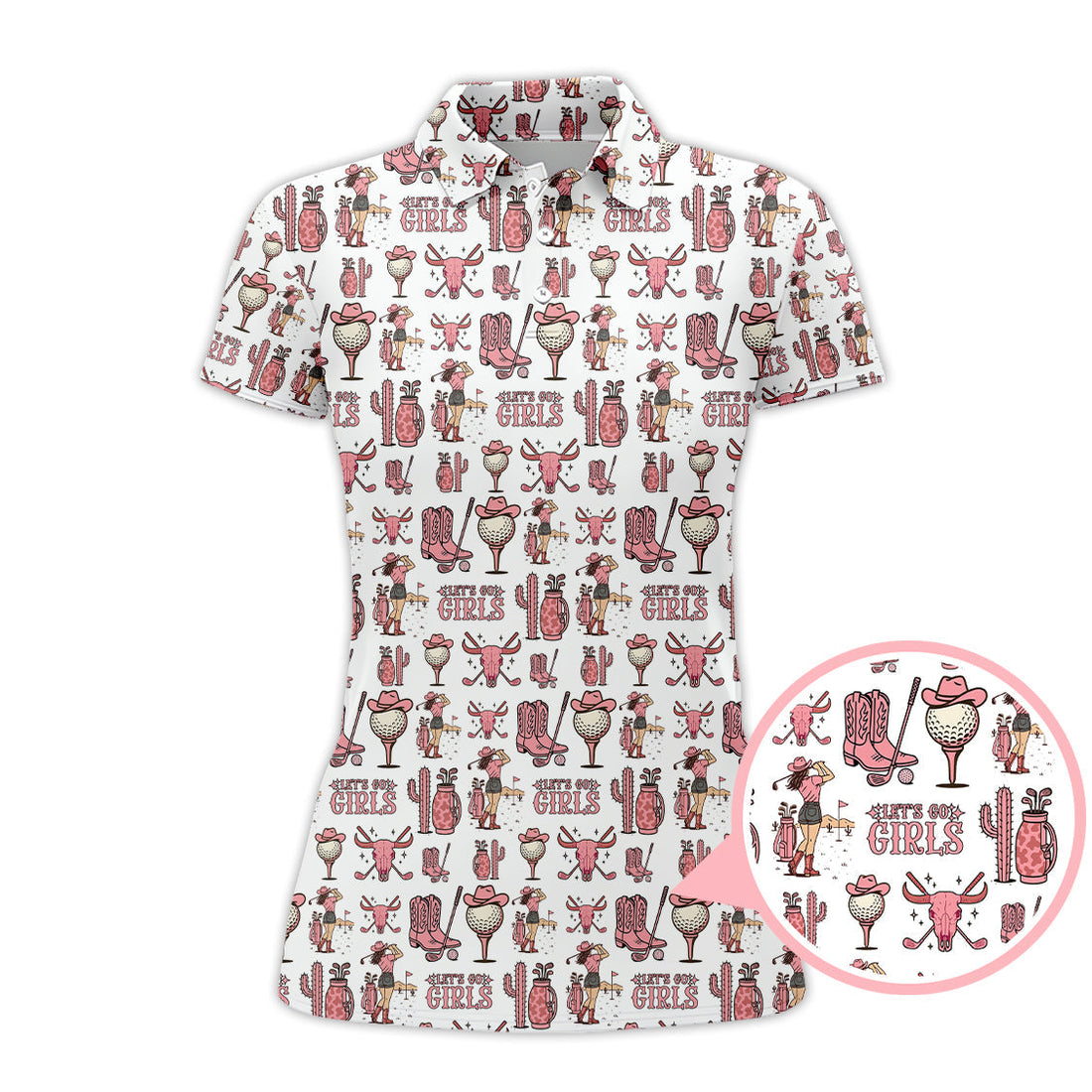 Let’s Go Girls Golf Pattern Shirt, Western Cowgirl Golf Polos For Golfers, Funny Golf Shirts For Women's