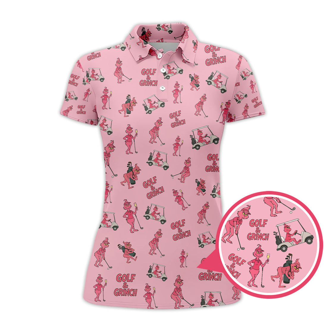 Ladies Golf Shirts For Golfer, Pink Pattern Golf Shirt, Grinch Golf Shirt
