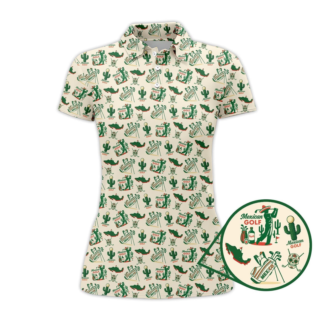 Tequila And Cactus Pattern Golf Shirt For Men, Crazy Golf Shirts, Mexican Golf Polos