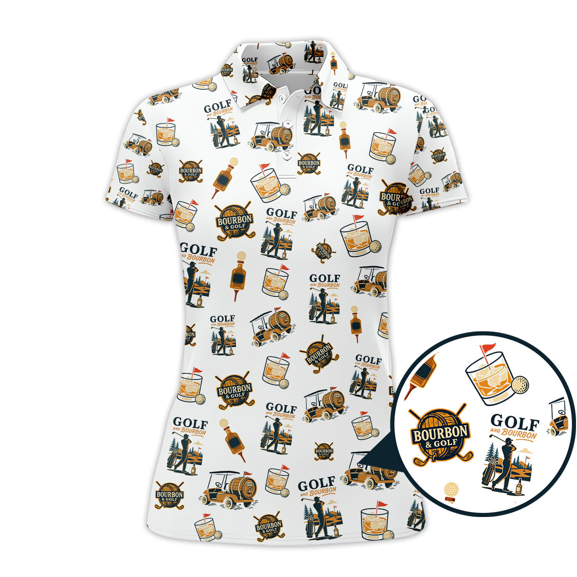 Golf and Bourbon Pattern Polos, Funny Bourbon Shirt For Men, Crazy Golf Shirts For Golfers