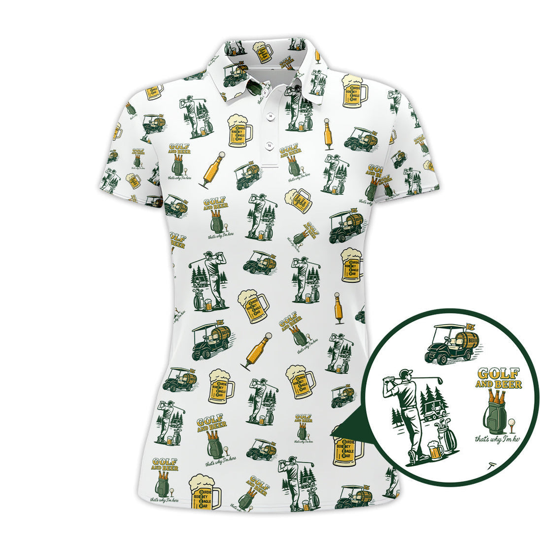 Funny Golf Polos For Men, Golf And Beer Pattern Shirt, Crazy Golf Shirts For Golfers