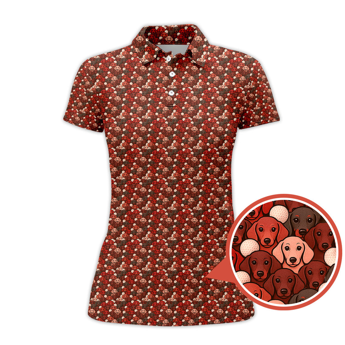Dachshund Dog Pattern Golf Shirt With Red Color, Golf Gift For Dog Lover, Funny Dachshund Golf Shirt For Golfers