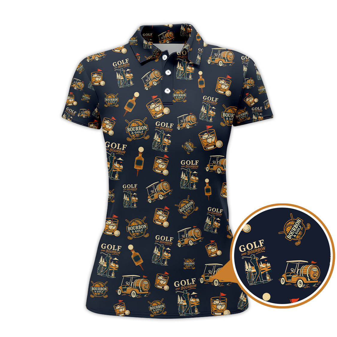 Funny Bourbon Pattern Polos, Golf and Bourbon Shirt for Men, Gift For Golfers