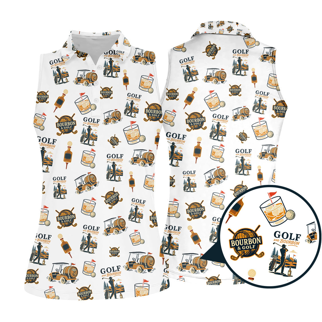 Bourbon Whiskey & Golf Polos, Funny Pattern Golf Shirt, Golf Gift For Men's