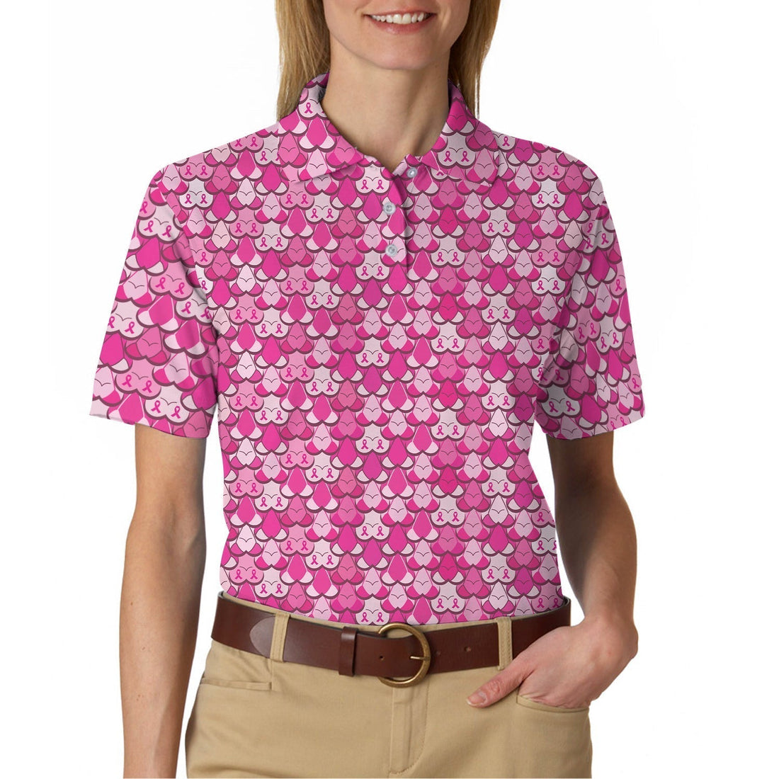 American Tatas Funny Golf Shirt, Pattern Golf Polos For Women,Breast Cancer Golf Shirt For Golfers