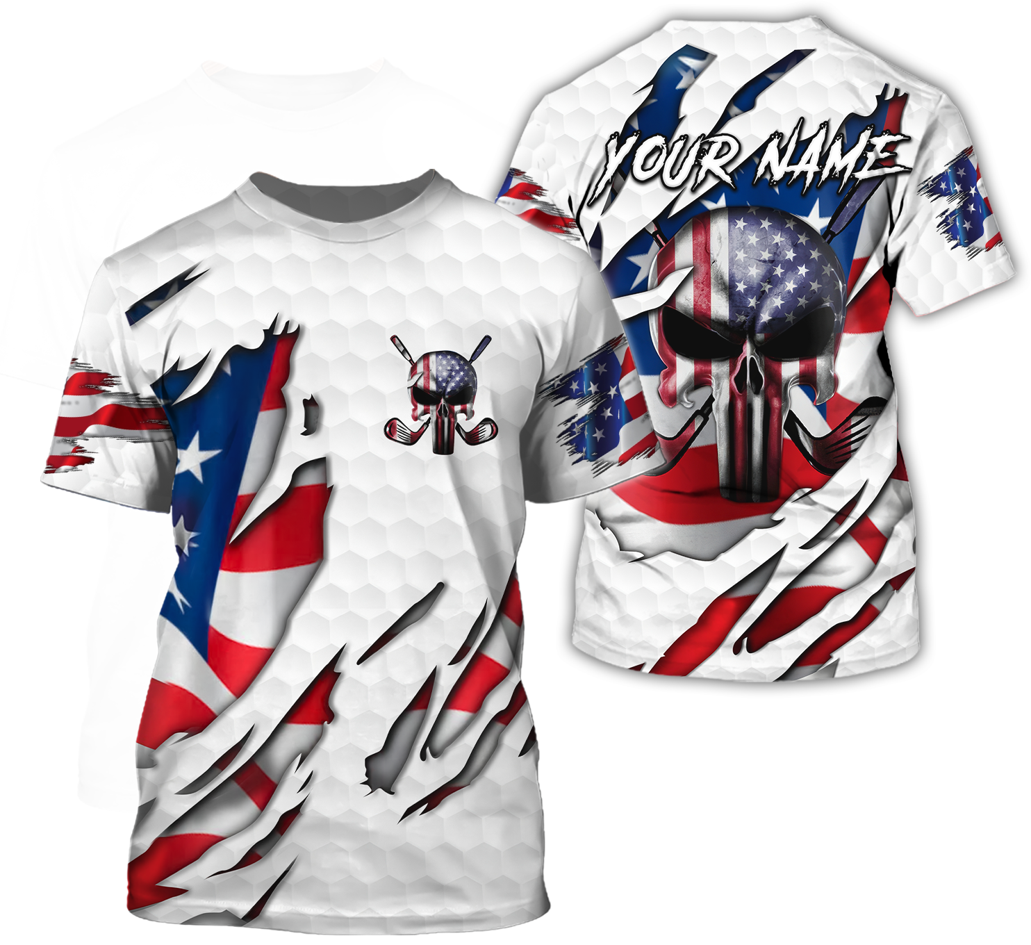 American Skull Flag Custom Golf Polo Shirt, Gift For Golfers, Golf Gift For Men, America 250 Anniversary Golf Shirt
