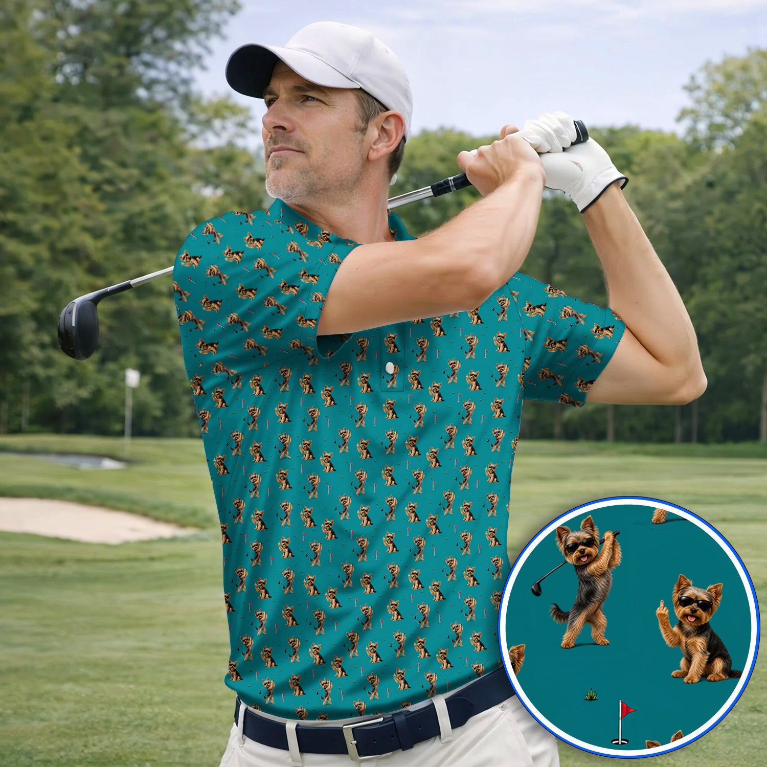 Funny Yorkshire Terrier Golf Polos, Cool Yorkie Pattern Golf Shirt, Gift For Golf Lovers
