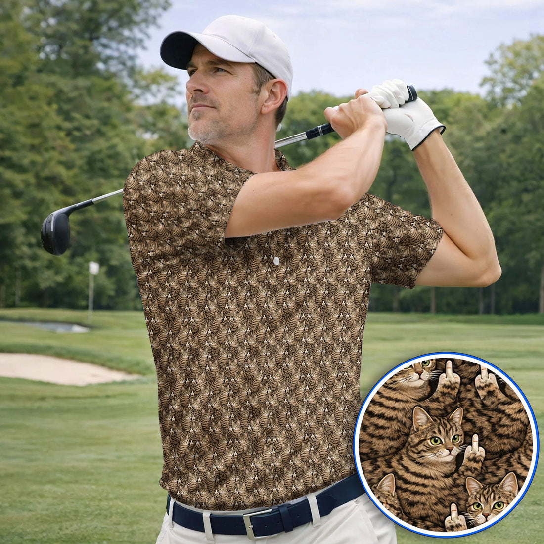Funny Cat Pattern Golf Shirt, Cats Golf Polos For Pet Lover, Golf Gift For Golfer