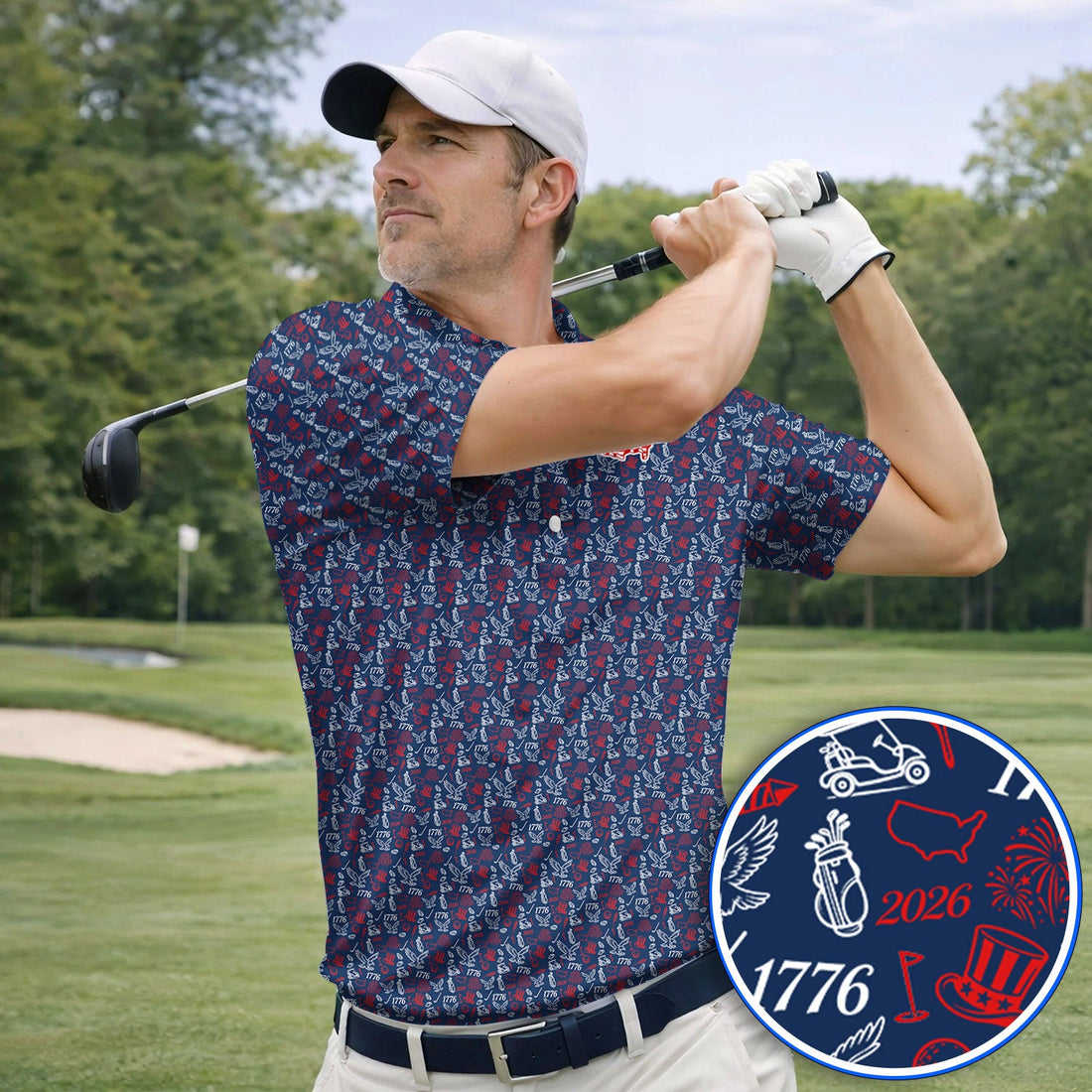 USA 250th Patriotic Pattern Golf Shirt, 1776–2026 American Golf Polos, Crazy Golf Shirts For Golfer