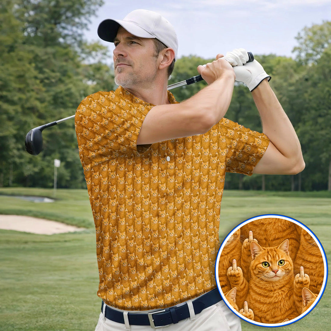 Ginger Cat Pattern Golf Shirt, Funny Cats Golf Polos, Golf Gift For Golfer