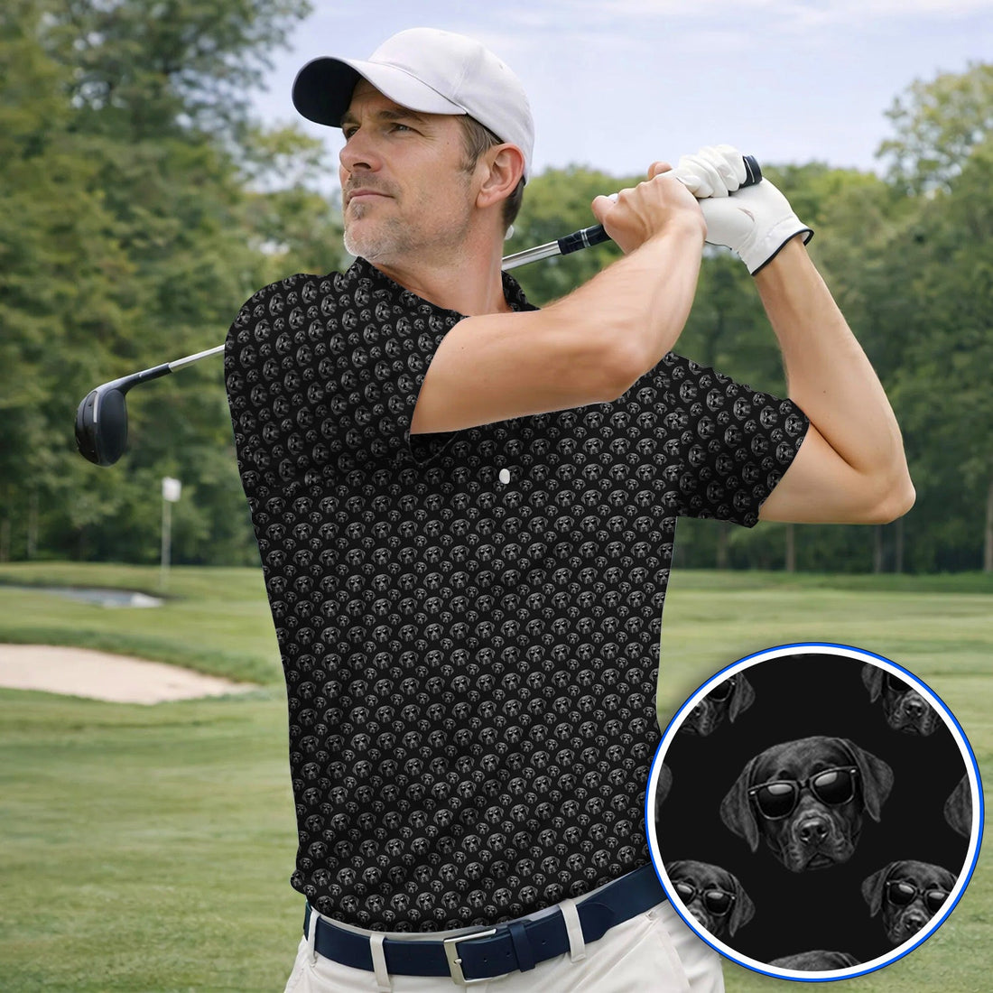Labrador Retriever Golf Shirt, Black Lab Sunglasses Pattern Polos, Funny Golf Gift For Dog Lover