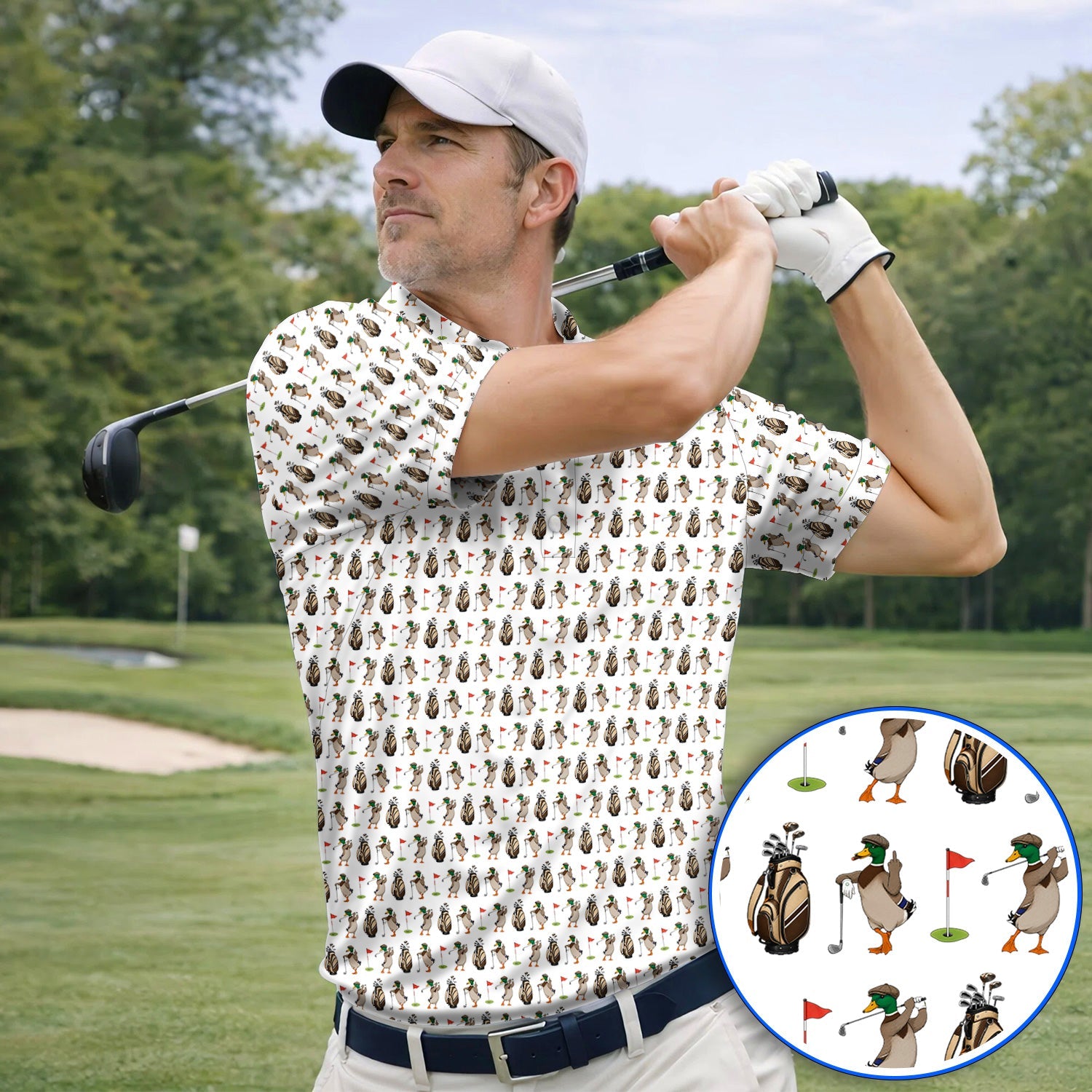 Mallard Duck Golf Shirt, Funny Waterfowl Pattern Golf Polos, Perfect Gift for Golfers & Duck Hunters
