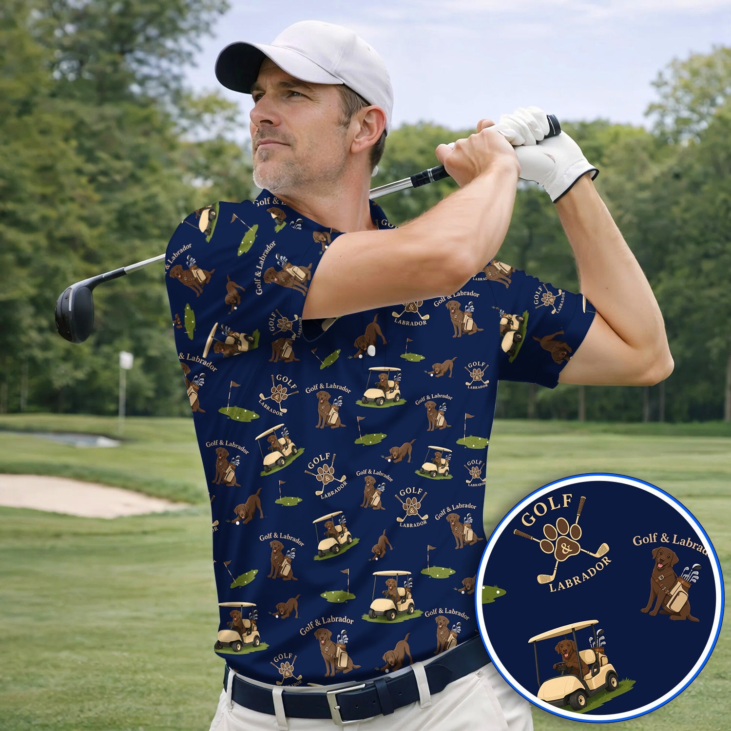 Labrador Pattern Golf Polos , Funny Dog  Golf Shirt, Crazy Golf Gift For Golfer
