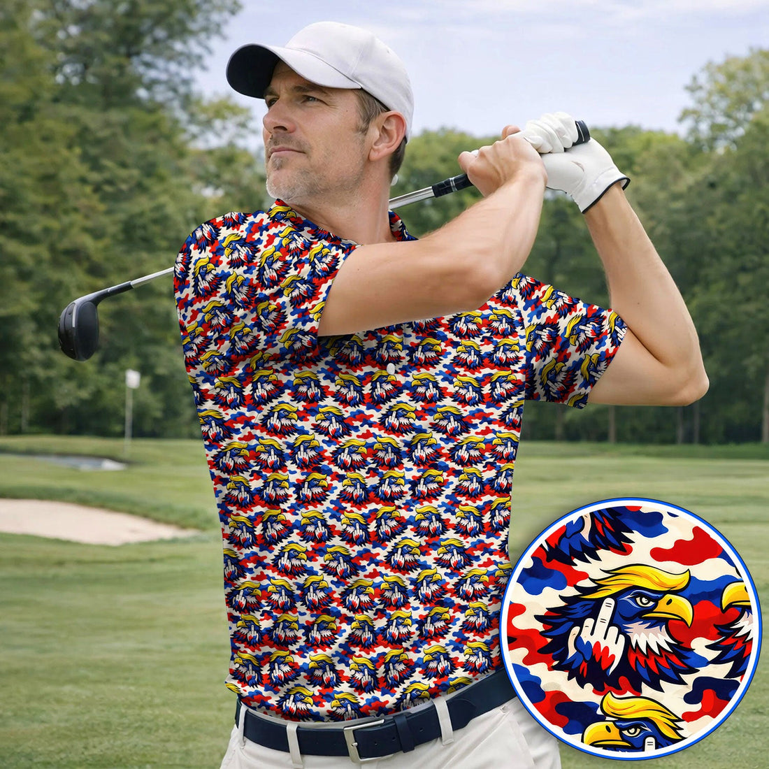 Funny American Eagle Pattern Golf Shirt, America 250th Patriotic Golf Polos, Golf Gift For Golfer