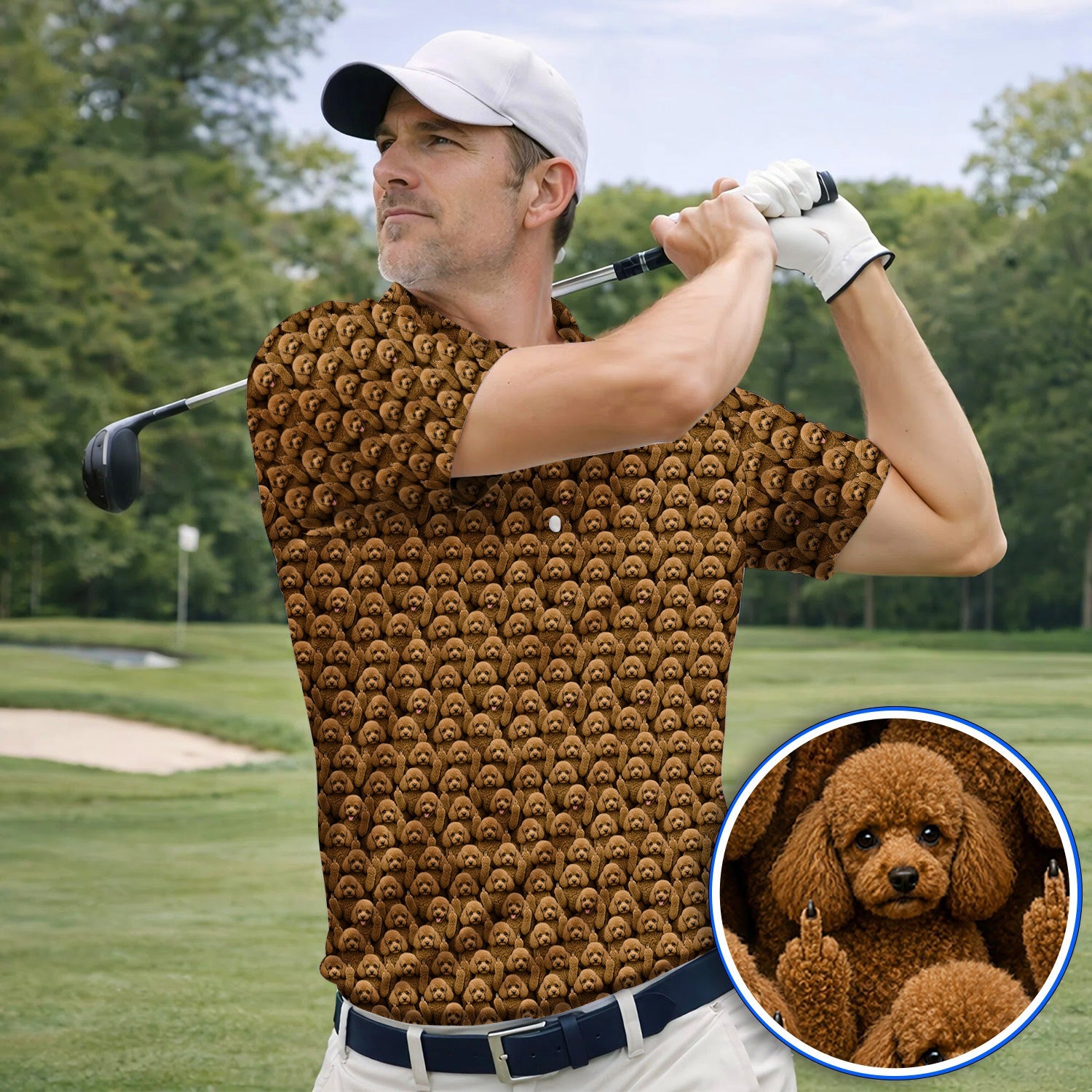 Poodle Dog Golf Polos, Funny Poodle Pattern Golf Shirt, Golf Gift For Golfer