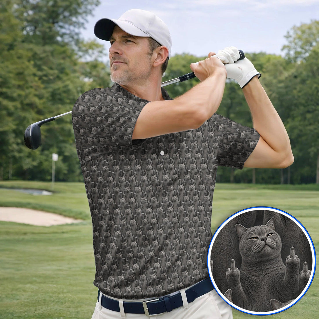 Cat Pattern Golf Polos, Funny Cats Golf Shirt, Cat Lover Golf Shirts