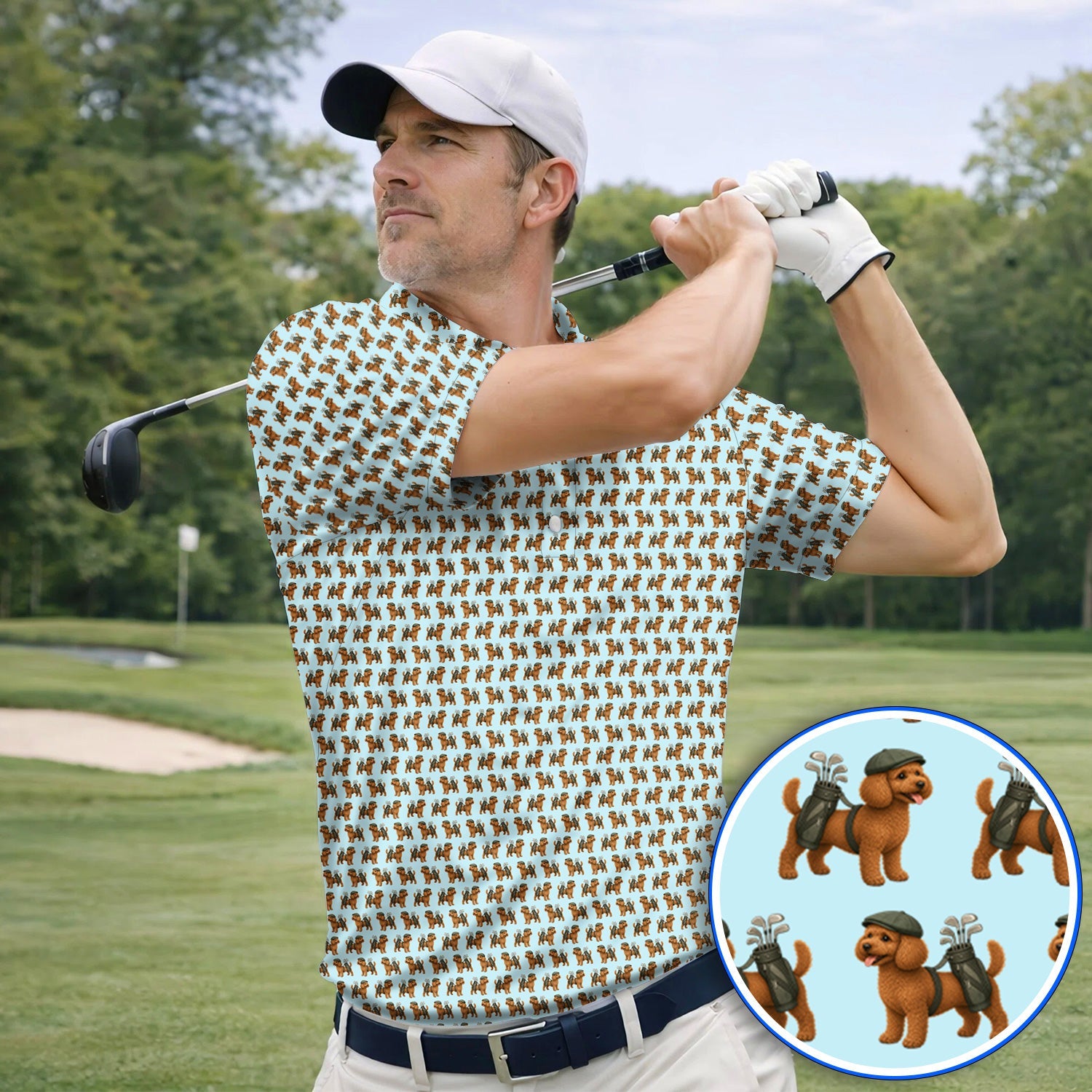 Funny Dog Pattern Golf Shirt, Poodle Golf Polos, Golf Gift For Golfer