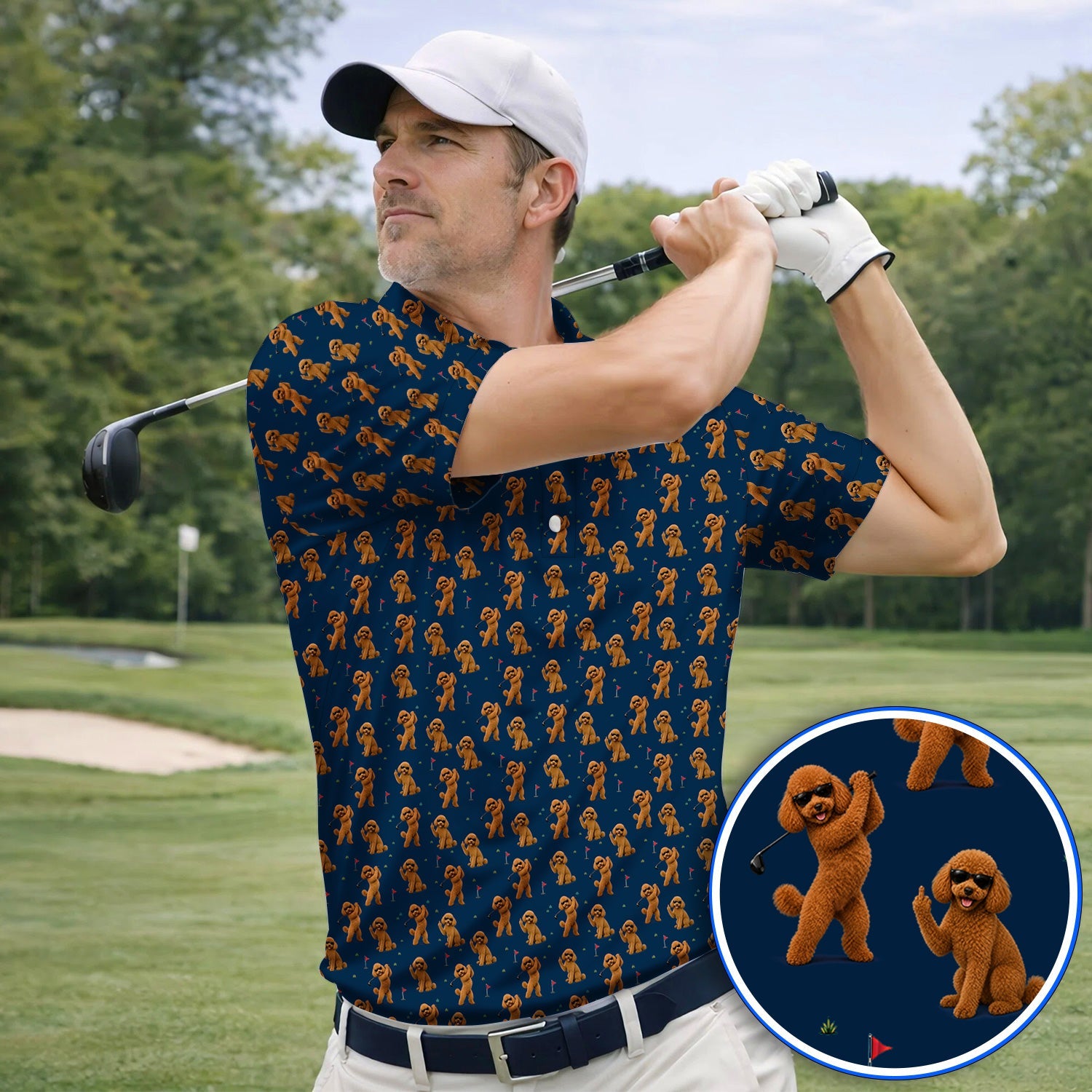 Funny Poodle Pattern Golf Polos, Cool Poodle Dog Golf Shirt, Perfect Golf Gift For Golfer