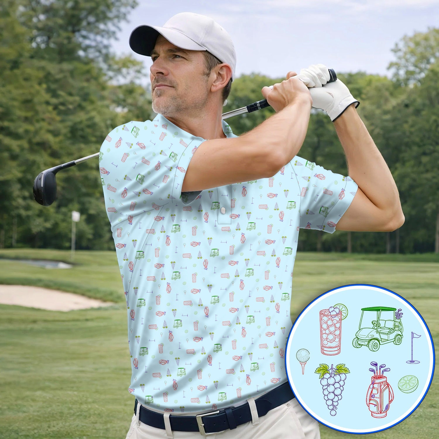 Transfusion Drink Golf Polos, Golf Cocktail Pattern Golf Shirt, Cool Golf Lover Apparel For Golfer