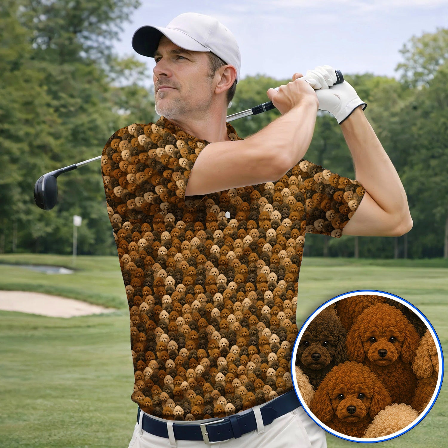 Funny Poodle Pattern Golf Polos, Poodle Dog Golf Shirt, Golfer Dog Lover Gift