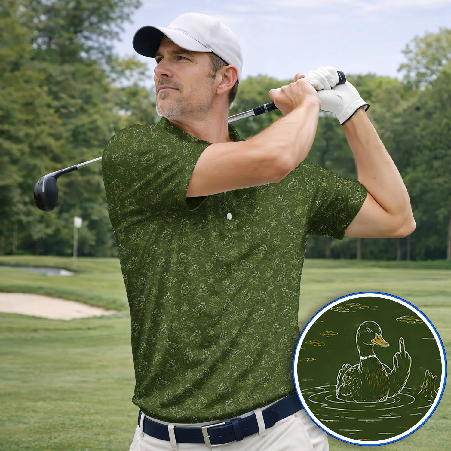 Funny Duck Hunting Golf Polos, Vintage Waterfowl Pattern Golf Shirt, Golf Gift For Golfer