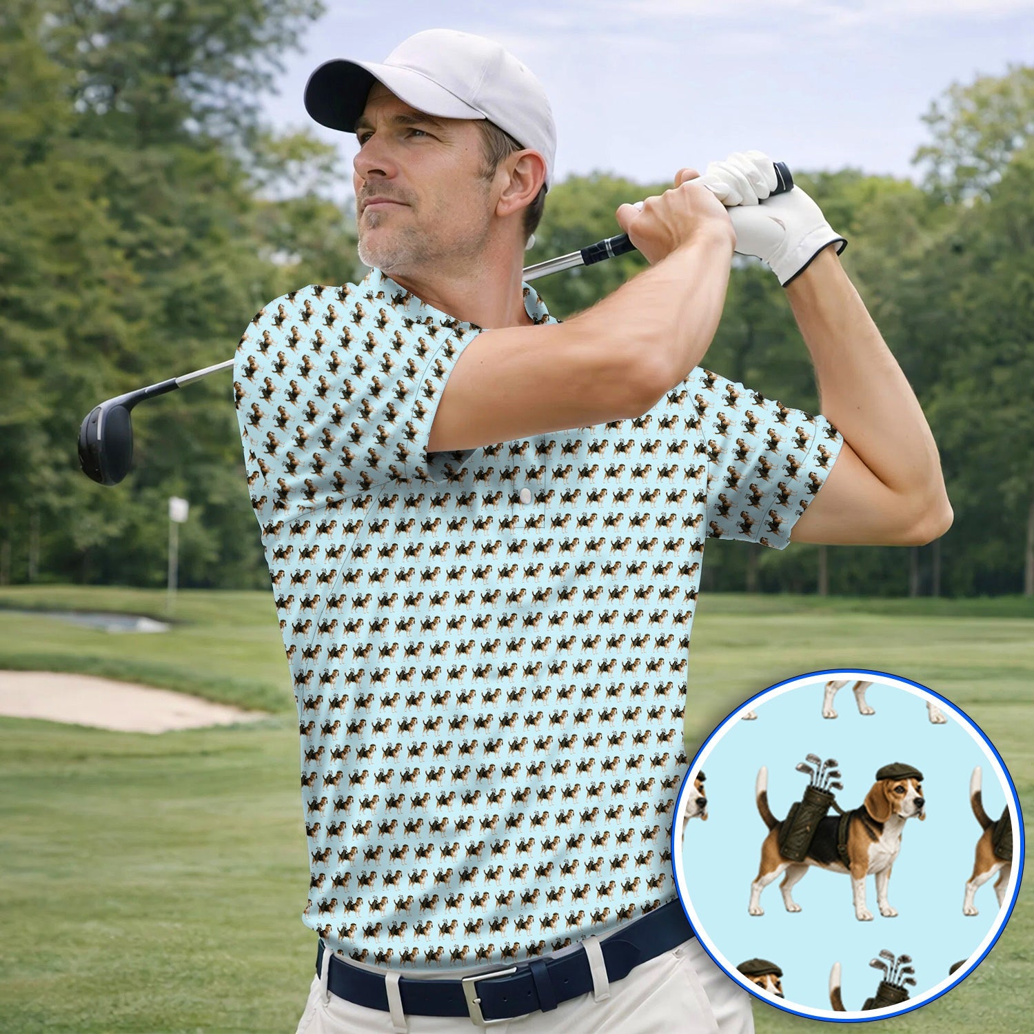 Classic Beagle Pattern Golf Polos, Beagle Dog Golf Shirt, Crazy Golf Gift For Golfer