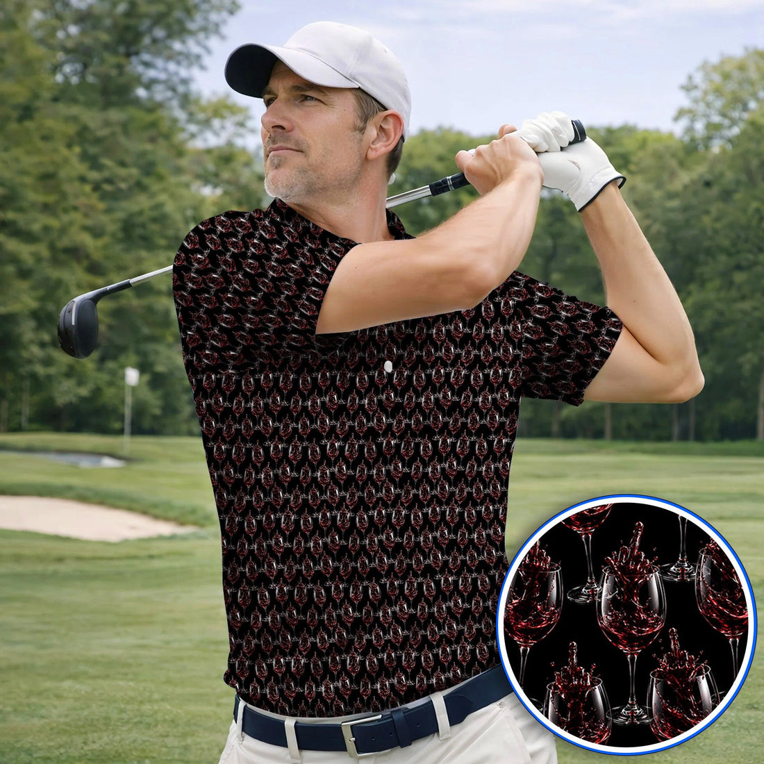 Cabernet Lover Golf Polos, Red Wine Pattern Golf Shirt, Winery Inspired Golfer Gift