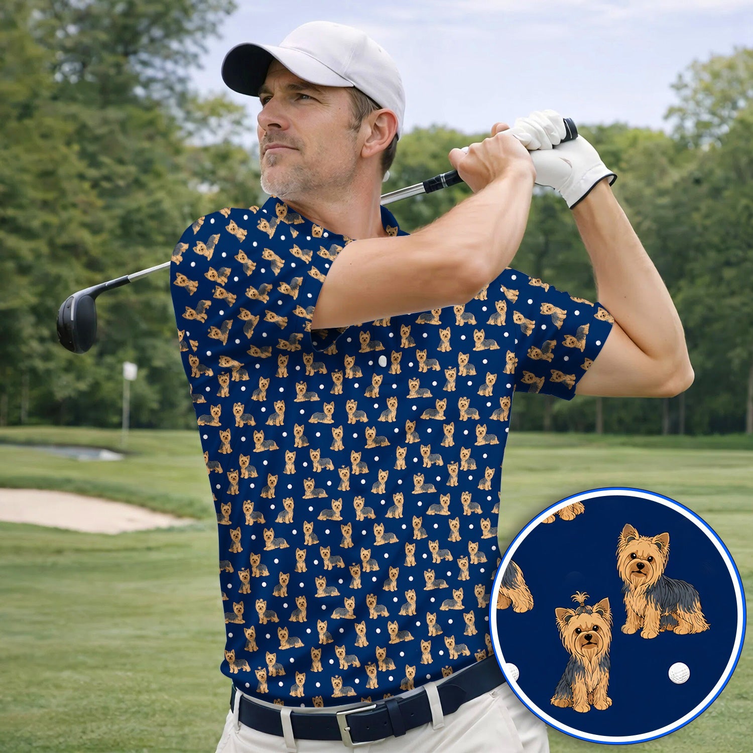 Yorkshire Terrier Golf Polos, Cute Yorkie Pattern Golf Shirt, Dog Lover Golf Gift