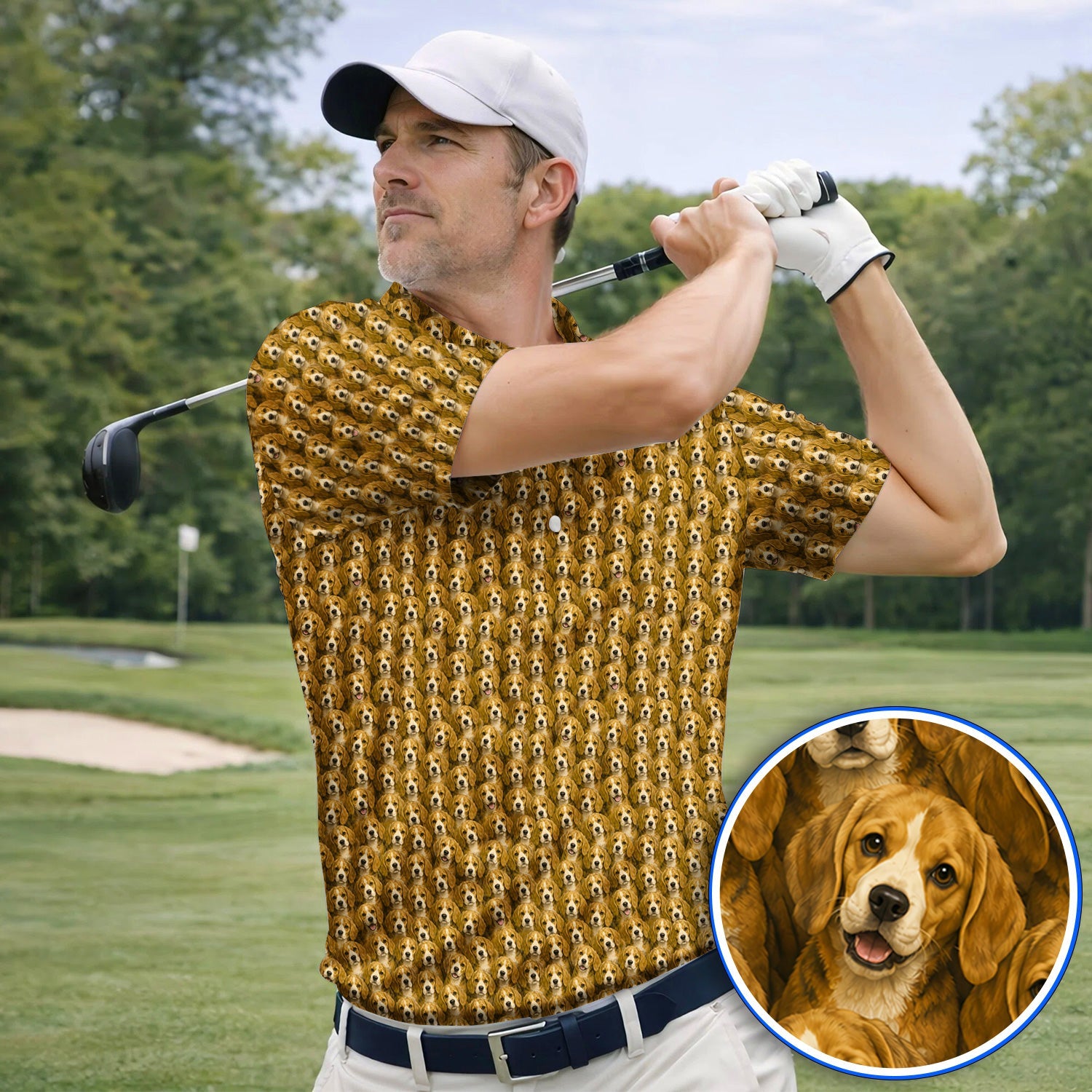 Beagle Pattern Golf Shirt, Beagle Dog Golf Polos, Funny Golf Gift For Golfer