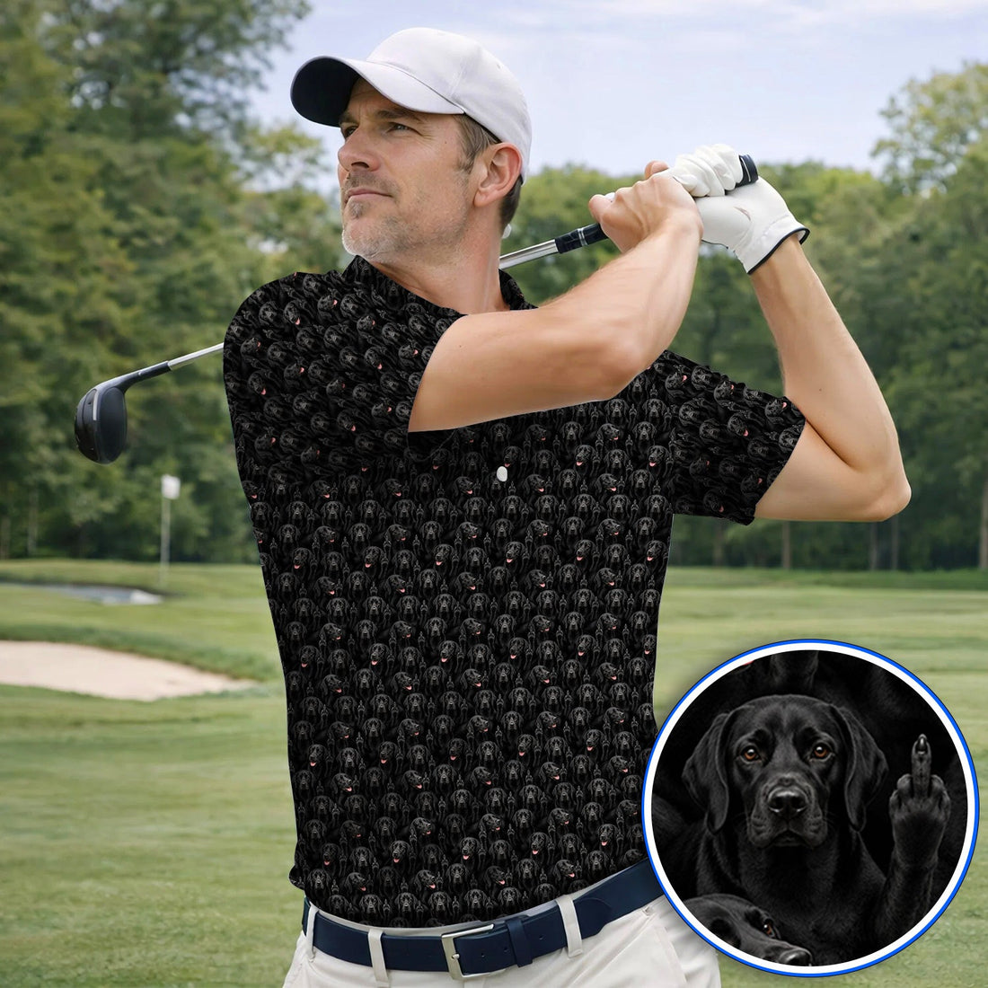 Black Labrador Middle Finger Golf Shirt, Funny Pattern Golf Shirt, Dog Lover Golf Gift