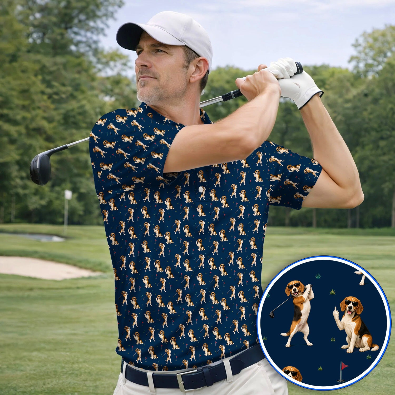 Beagle Pattern Golf Polos, Funny Beagle Golf Shirt, Dog Lover Gift For Golfer