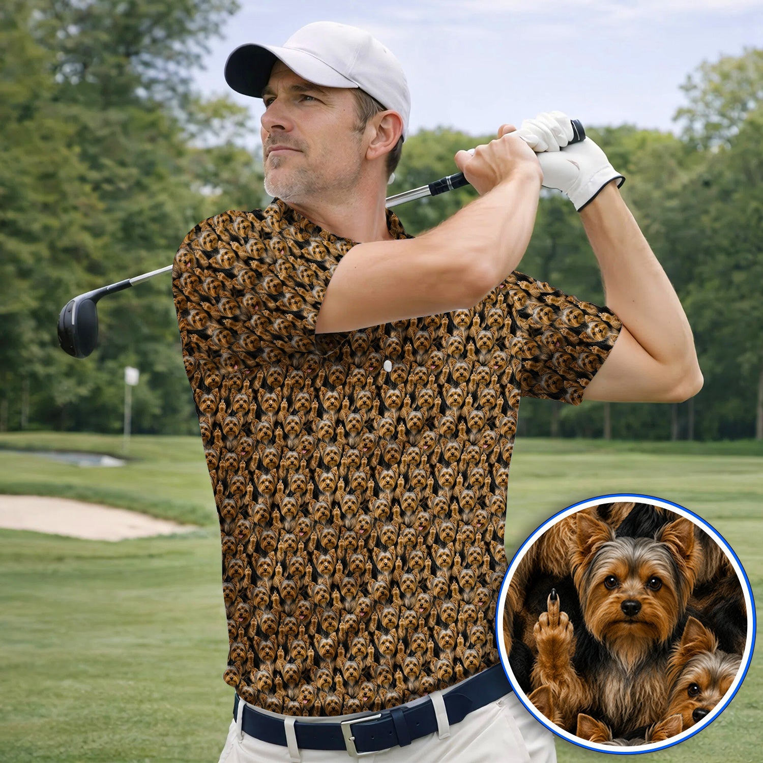 Yorkshire Terrier Golf Polos, Funny Yorkie Pattern Golf Shirt, Golf Gift For Dog Lovers