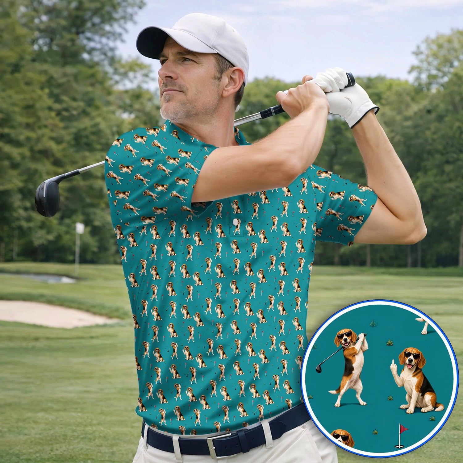 Beagle Pattern Golf Polos, Funny Beagle Golf Shirt, Dog Lover Gift For Golfer