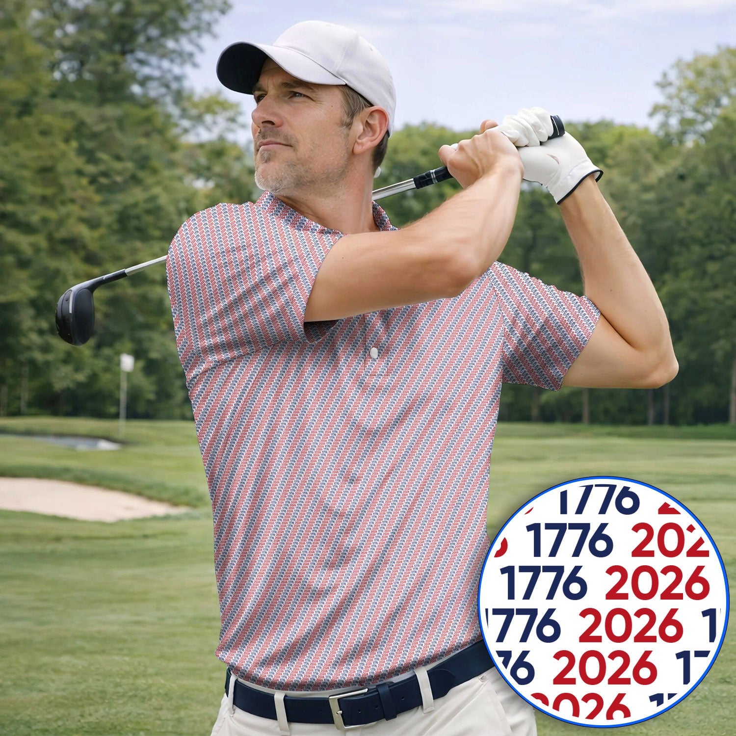 1776-2026 America 250 Anniversary Golf Polos, Patriotic USA Pattern Golf Shirt, Crazy Golf Shirts For Golfer