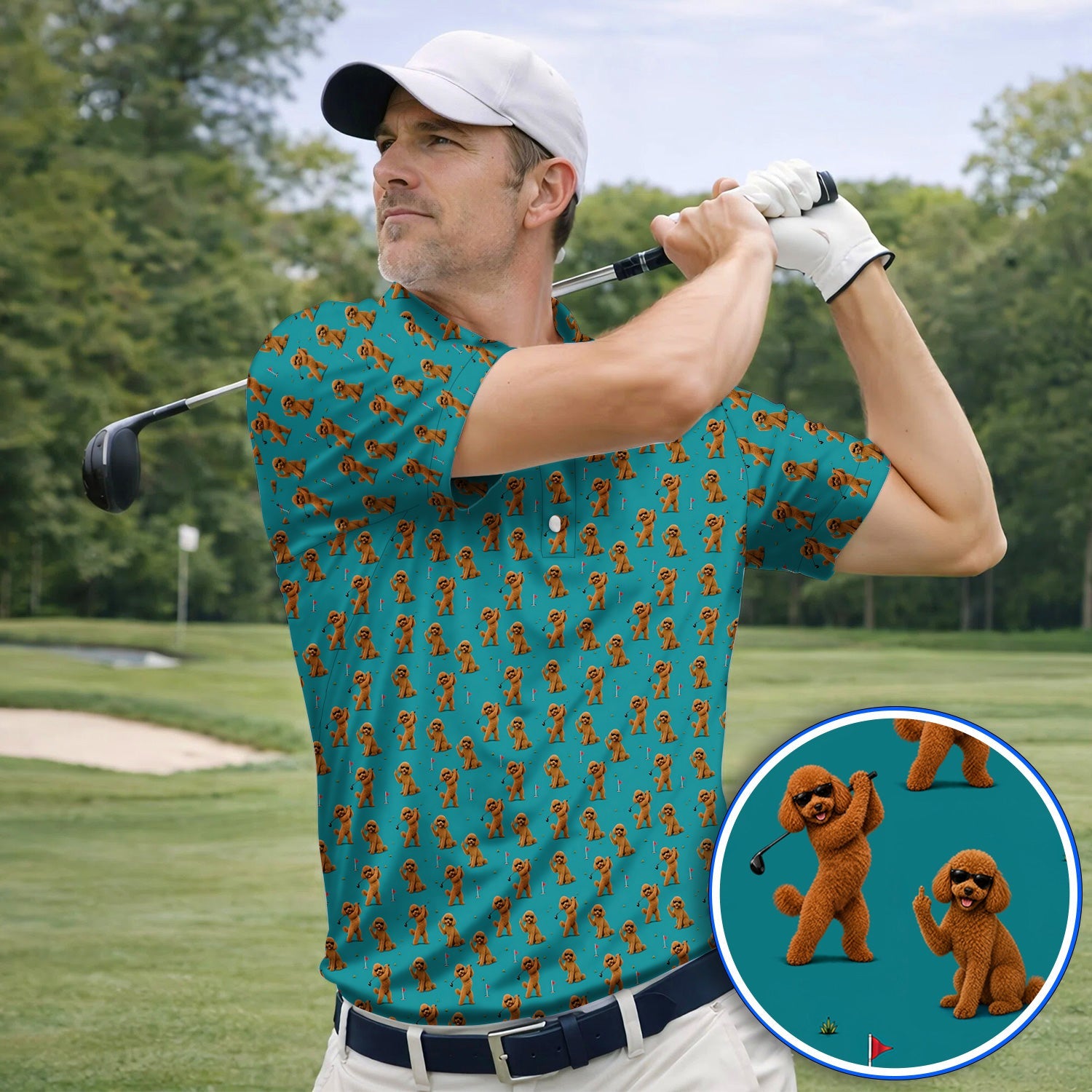 Funny Poodle Pattern Golf Polos, Cool Poodle Dog Golf Shirt, Perfect Golf Gift For Golfer