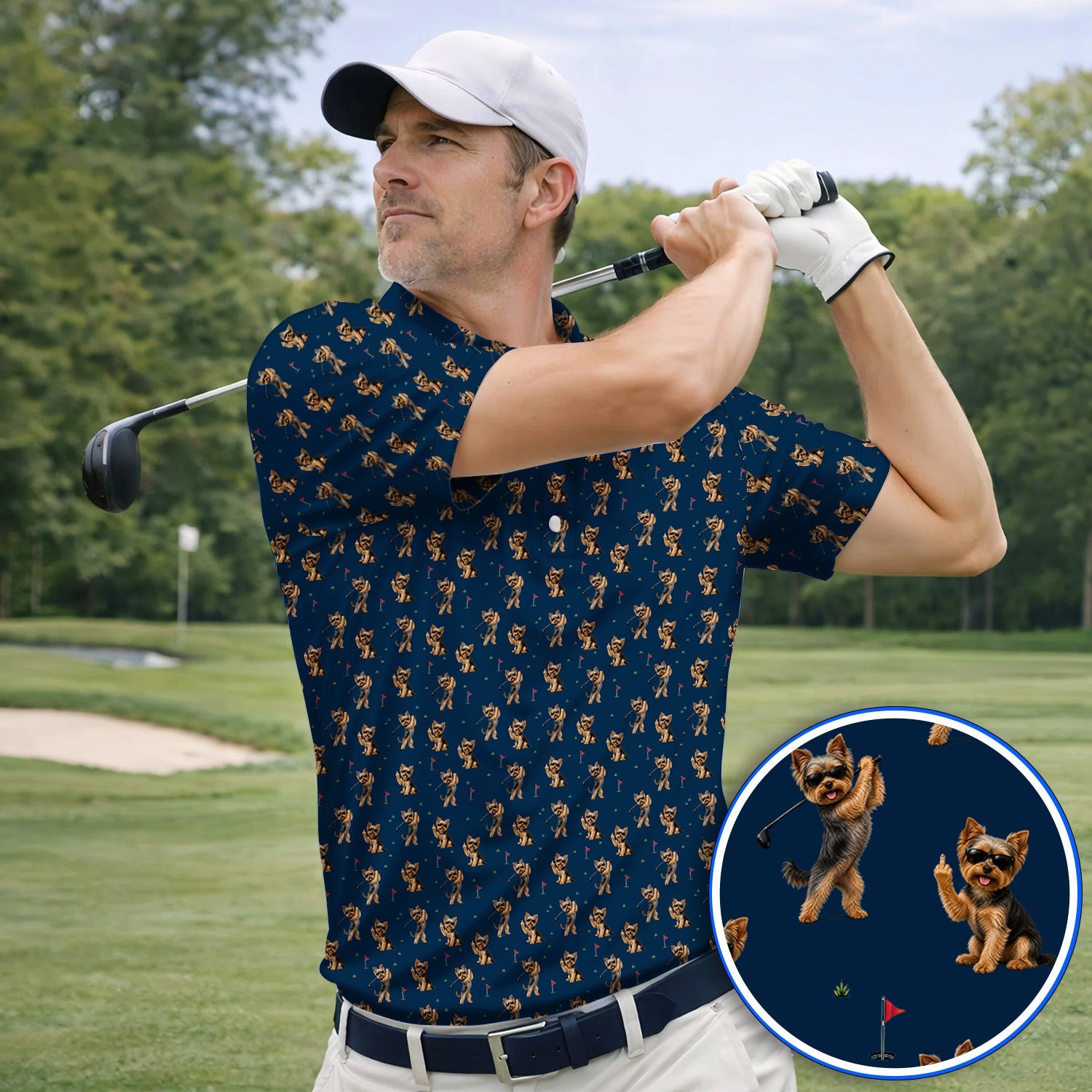 Funny Yorkshire Terrier Golf Polos, Cool Yorkie Pattern Golf Shirt, Gift For Golf Lovers