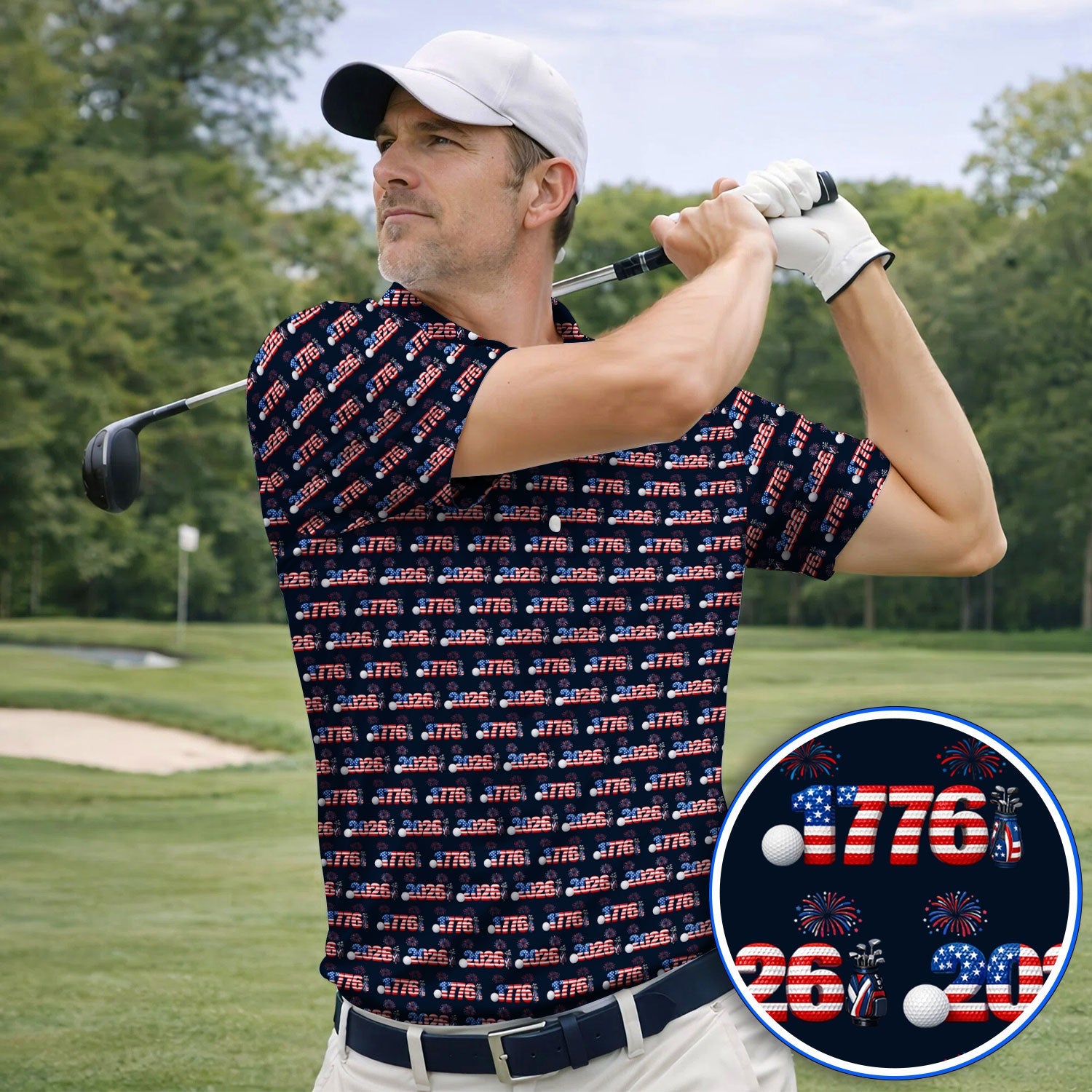 America 250th Anniversary Pattern Golf Polos, Patriotic Independence Day Golf Shirt, Men Golf Gift