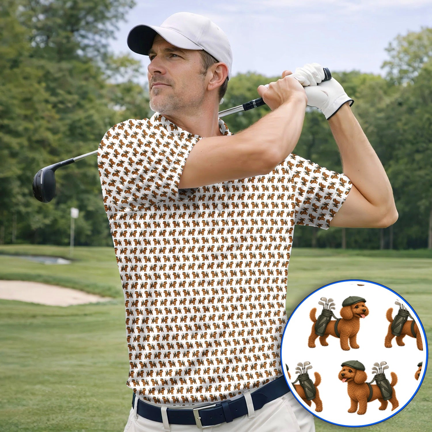 Funny Dog Pattern Golf Shirt, Poodle Golf Polos, Golf Gift For Golfer