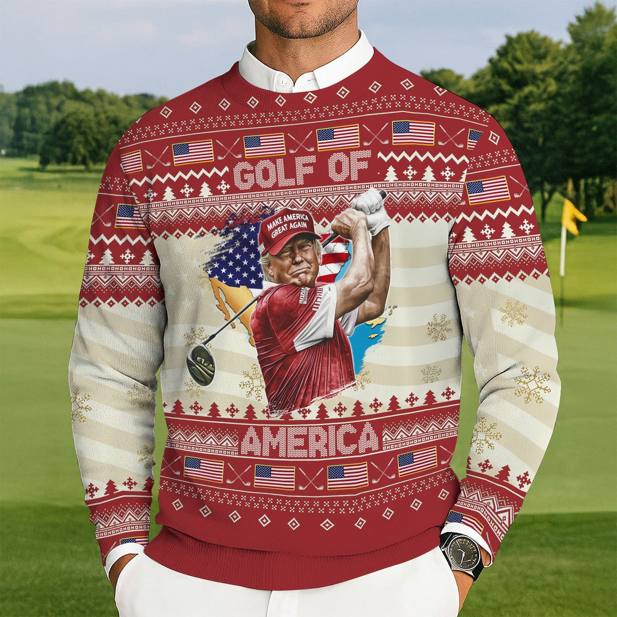 Trump Golf Of America Christmas Golf Shirt Christmas Ugly Sweater, Golf Ugly Christmas Sweater, Christmas Golf Shirt