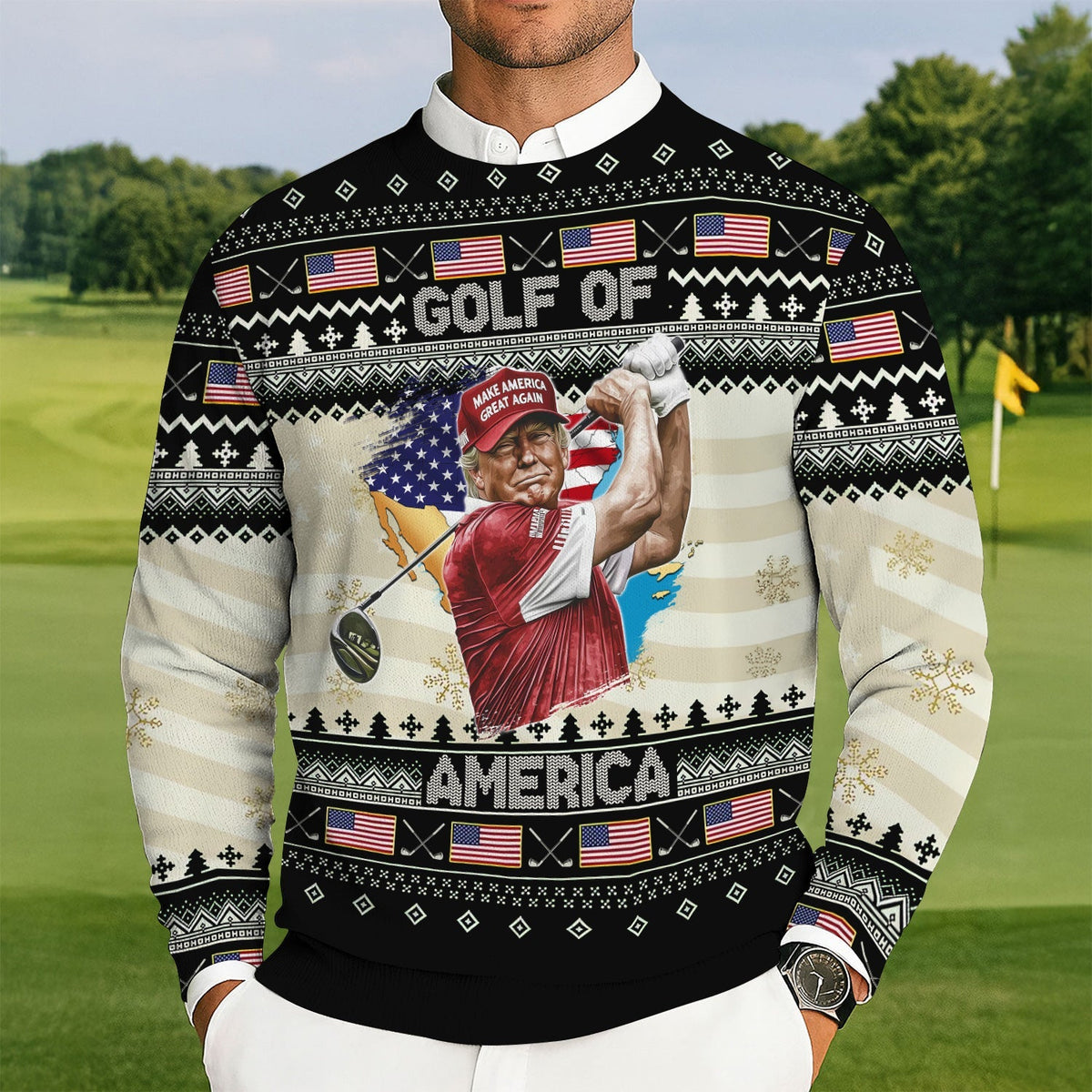 Trump Golf Of America Christmas Golf Shirt Christmas Ugly Sweater, Golf Ugly Christmas Sweater