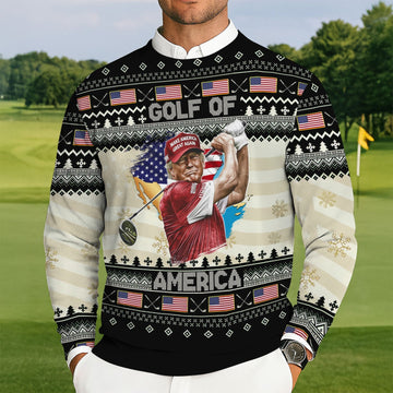 Trump Golf Of America Christmas Golf Shirt Christmas Ugly Sweater, Golf Ugly Christmas Sweater
