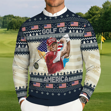 Trump Golf Of America Christmas Golf Shirt Christmas Golf Ugly Sweater, Funny Ugly Sweater, Golf Christmas Sweater