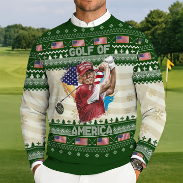 Trump Golf Of America Christmas Golf Shirt. Golf Ugly Sweater, Golf Sweater, Christmas Golf Gift