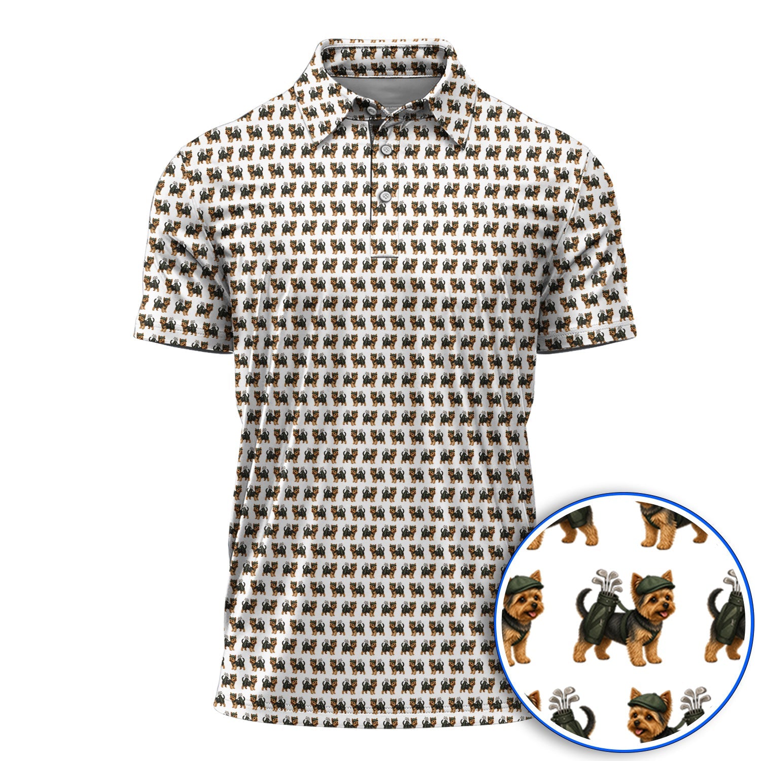 Yorkie Golf Pattern Golf Polos, Yorkshire Terrier Golf Shirt, Golf Gift For Golfer