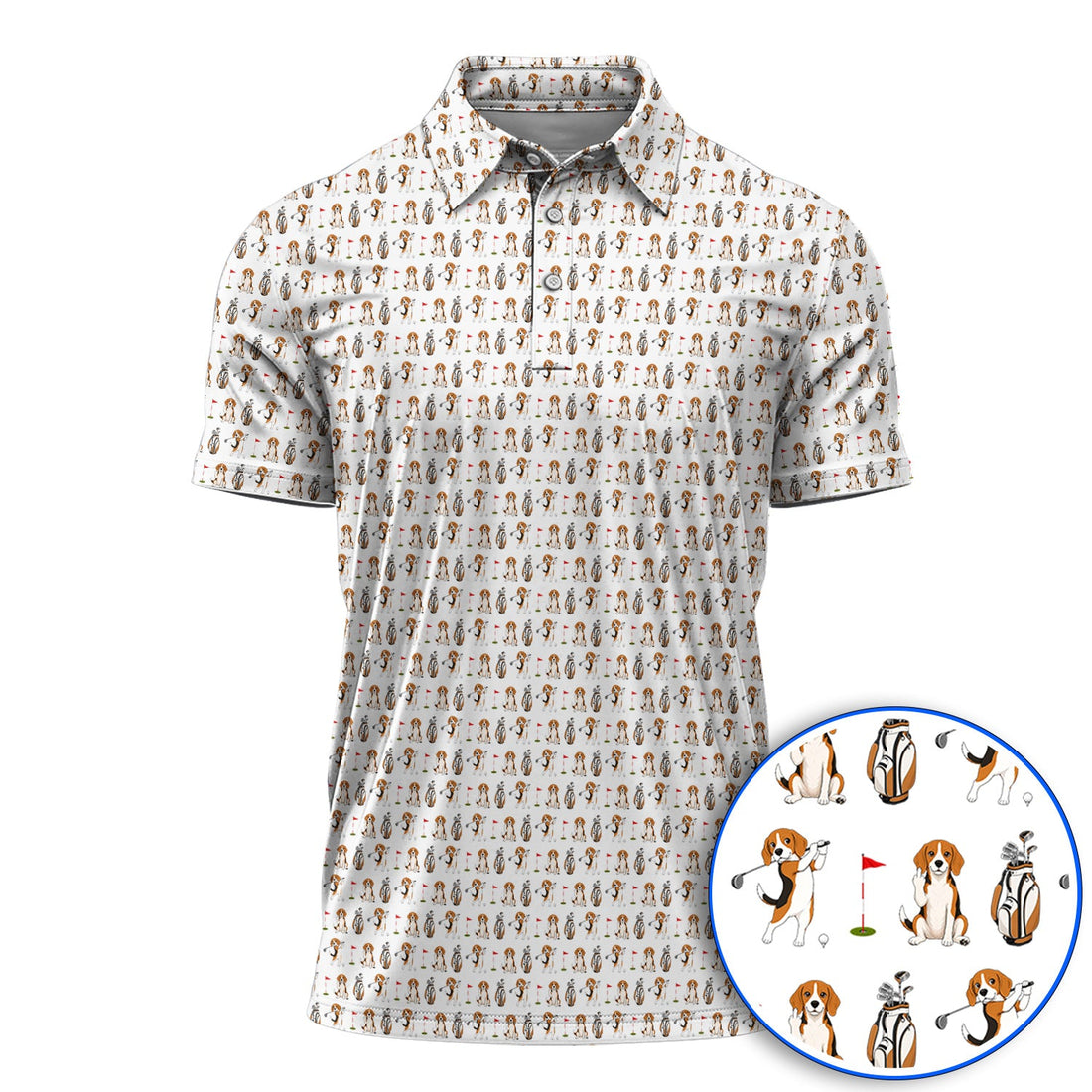 Beagle Golf Pattern Golf Polos, Hunting Dog Golf Shirt, Funny Golf Gift For Golfer