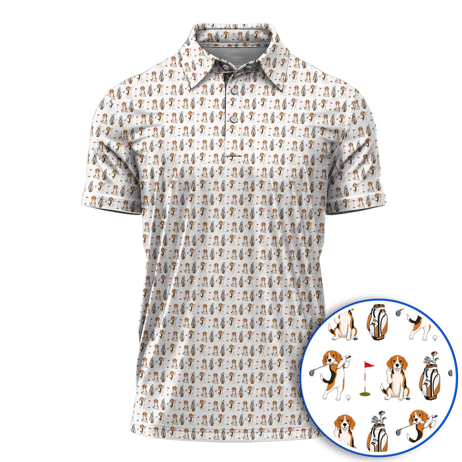 Beagle Golf Pattern Golf Polos, Hunting Dog Golf Shirt, Funny Golf Gift For Golfer