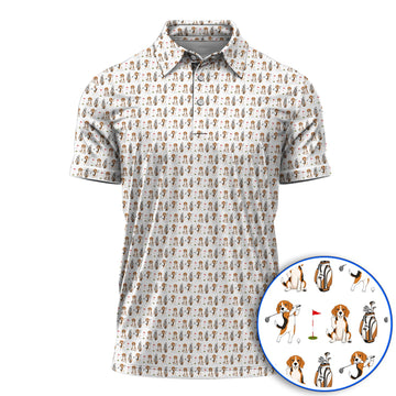 Beagle Golf Pattern Golf Polos, Hunting Dog Golf Shirt, Funny Golf Gift For Golfer