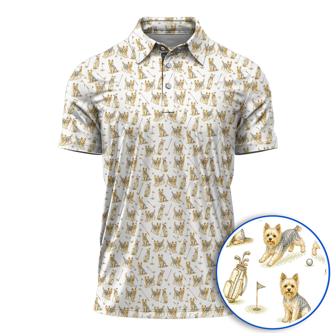 Yorkshire Terrier Golf Shirt, Vintage Yorkie Golf Pattern Polos, Cute Dog Lover Golf Apparel For Golfer