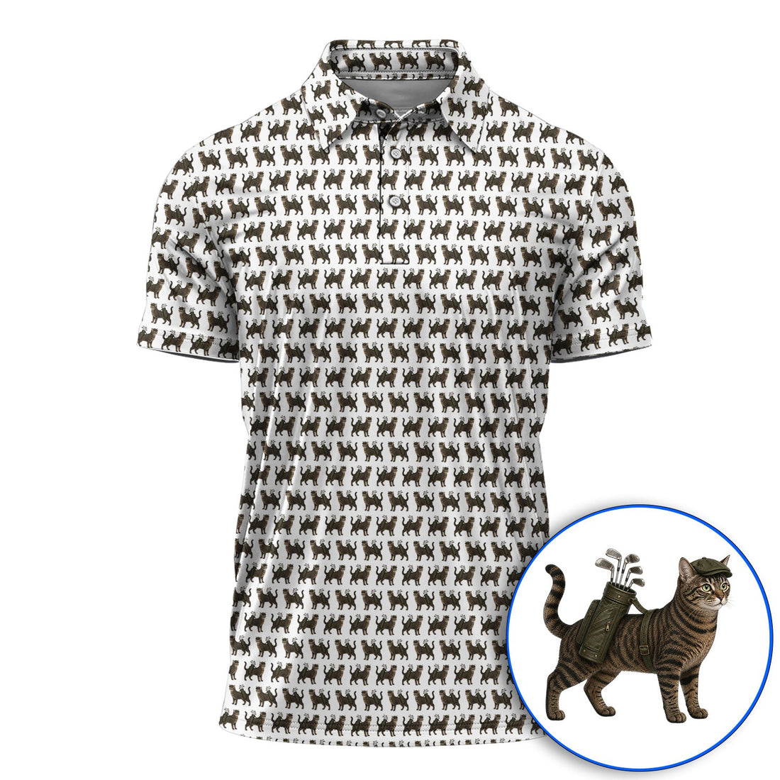 Brown Tabby Cat Golf Polos, Funny Cat Pattern Shirt, Cat Lover Golf Gift For Golfer